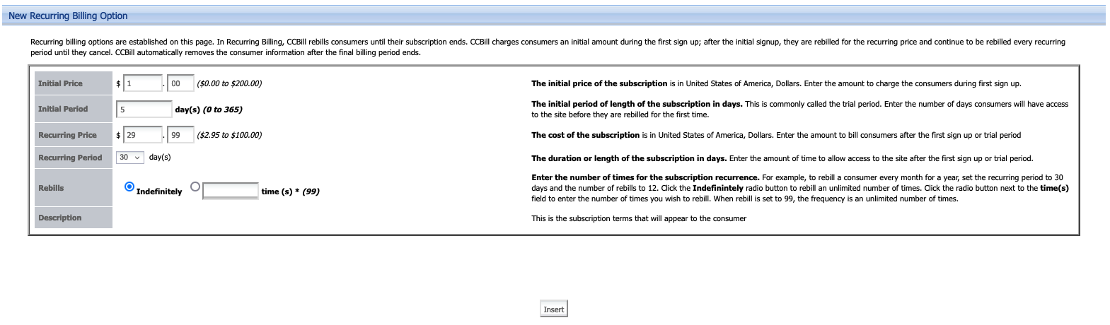 Creating subscription pricing on CCBill