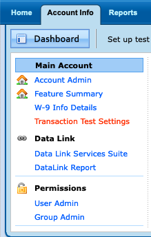 CCBill transaction test settings navigation